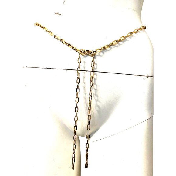 Womens Large XL Chain Link Gold Tone Metal Waist Chain Belt Adjustable 47 In - Picture 1 of 5